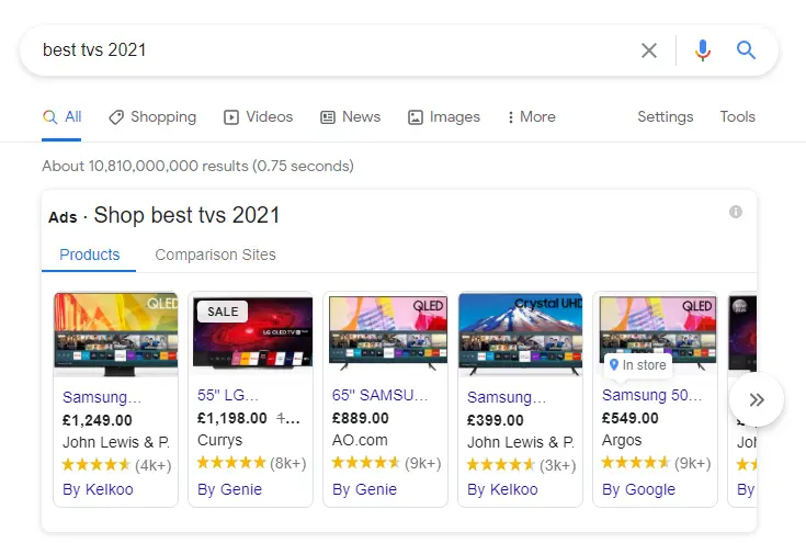 Shopping ads screenshot1