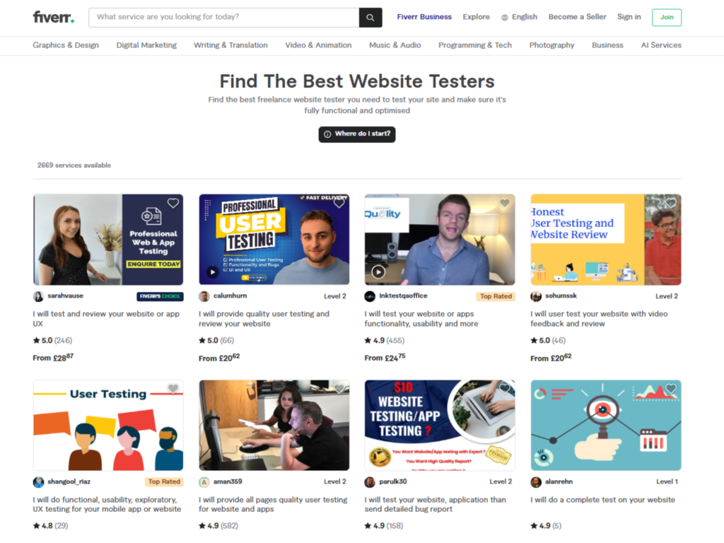 Fiverr website testers